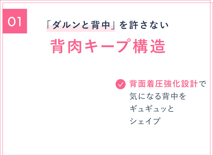 01 「ダルンと背中」を許さない 背肉キープ構造 背面着圧強化設計で気になる背中をギュギュッとシェイプ