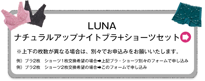 LUNAナチュラルアップナイトブラ、ショーツ